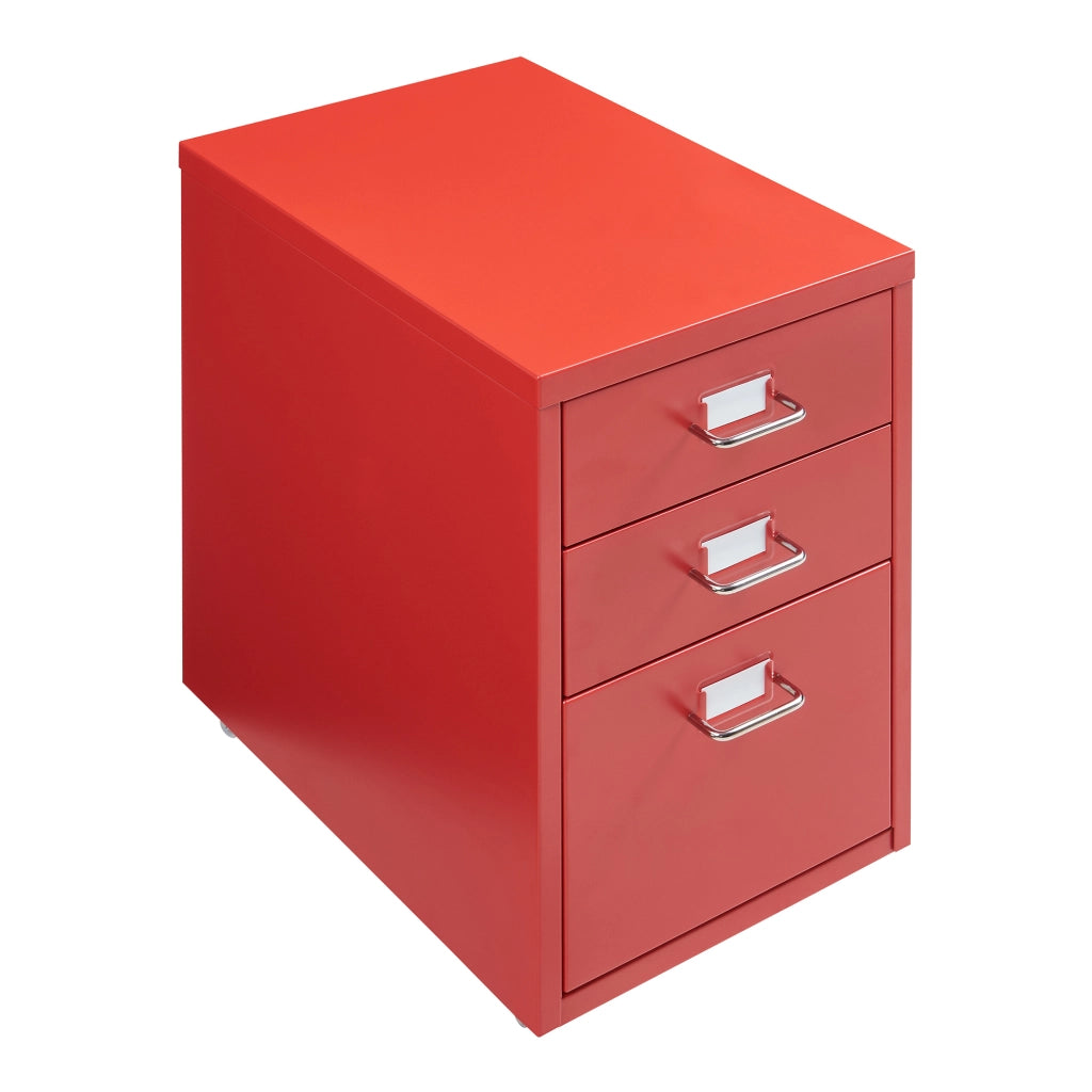 Cassettiera Kökar in Acciaio Mobile Archivio con 3 Cassetti e Rotelle - Rosso [en.casa]
