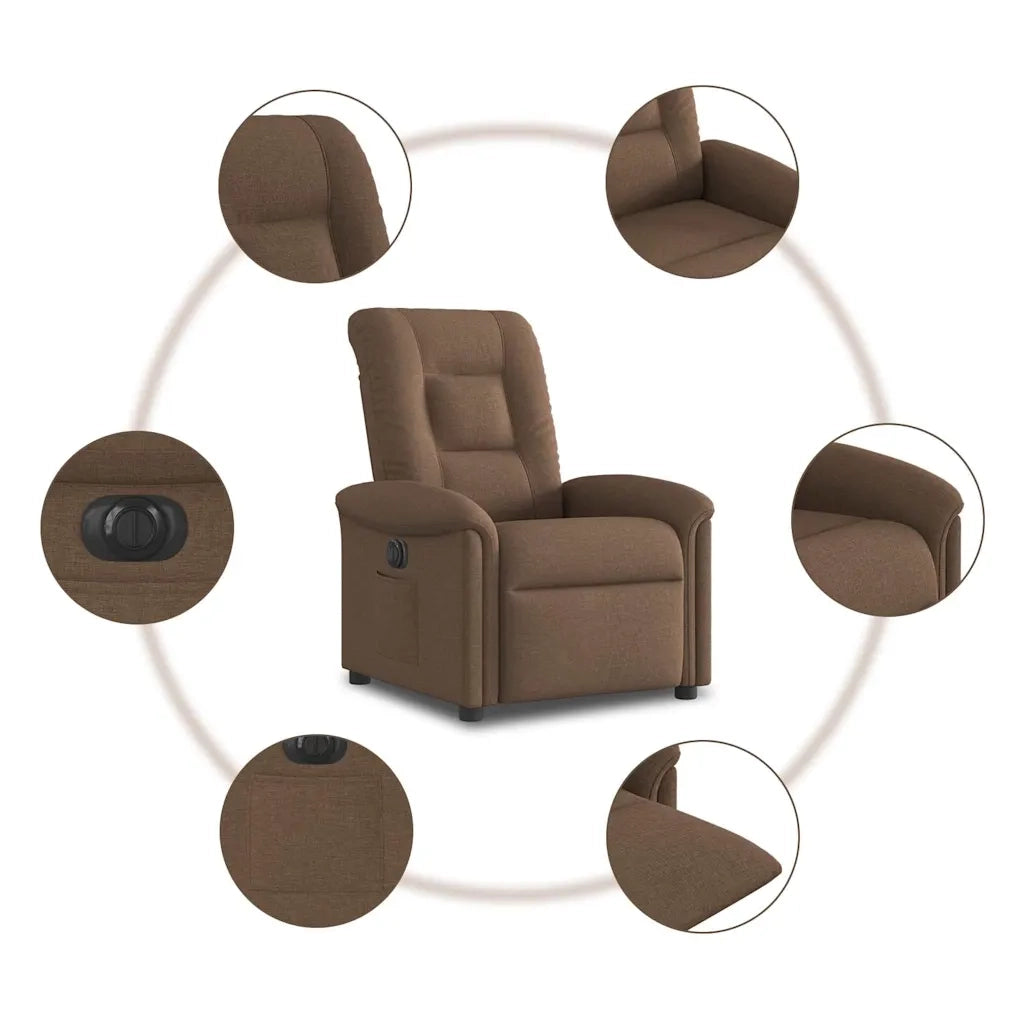 Poltrona | Sedia Relax Elettrica Reclinabile Marrone in Tessuto