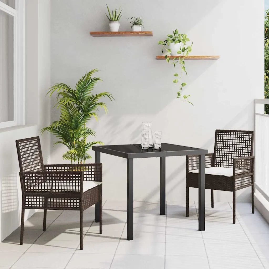 Set da Pranzo per Giardino con cuscino 3 pcs Marrone polyrattan