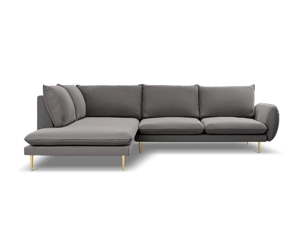 Cosmopolitan Design - Divano angolare sinistro "Vienna" 6 posti in velluto grigio chiaro 