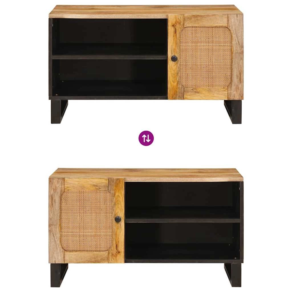 Elegante mobile porta TV con pratico contenitore 80 x 33 x 46 cm stile moderno legno massello di mango marrone 02_0057791