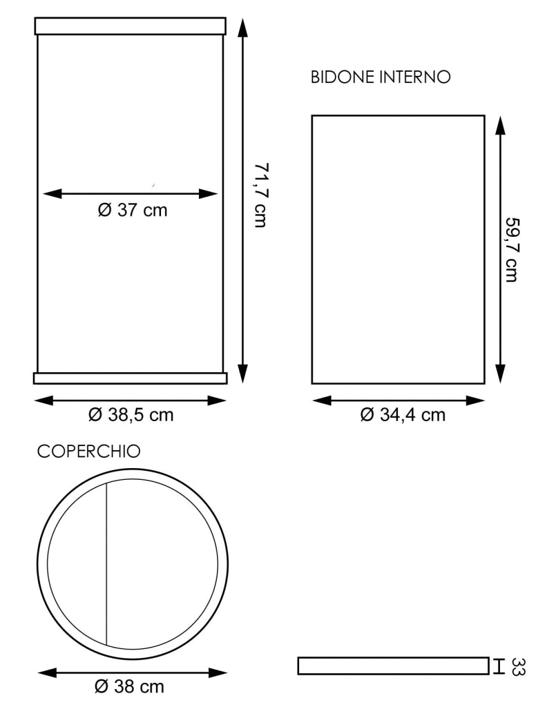 Cestino Gettacarte Posacenere Ø38,5 cm in Metallo Nero Opaco 52L per Interno Esterno