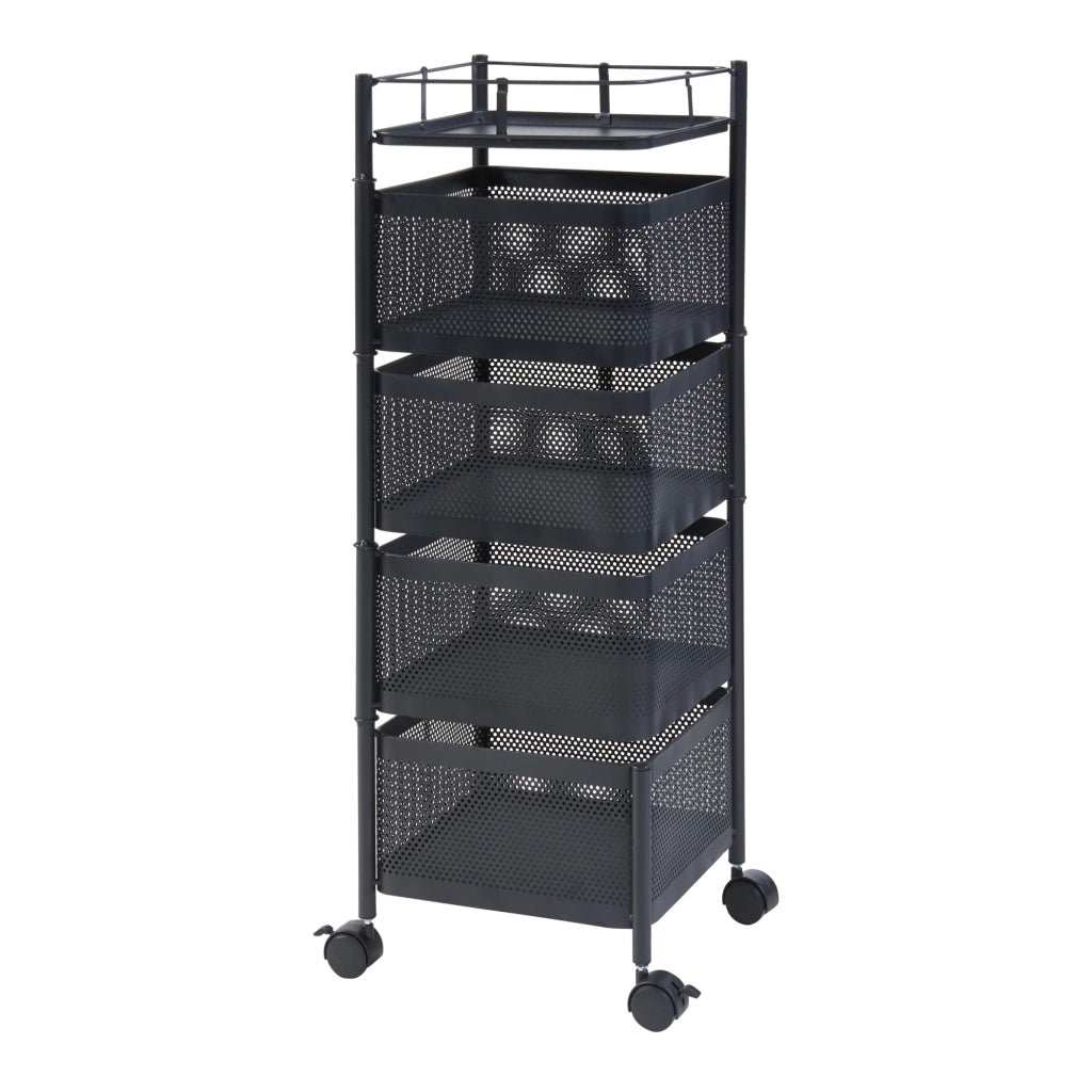 Carrello di servizio carrello da cucina/soggiorno unità di stoccaggio a 4 ripiani acciaio 80 x 27 x 27 cm nero 03_0009254