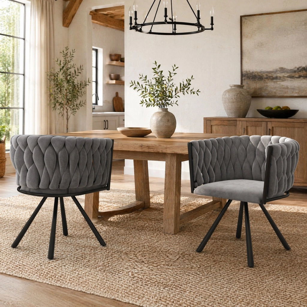 SEDIE Girevoli in Velluto Grigio Set da 2 con Struttura in Metallo