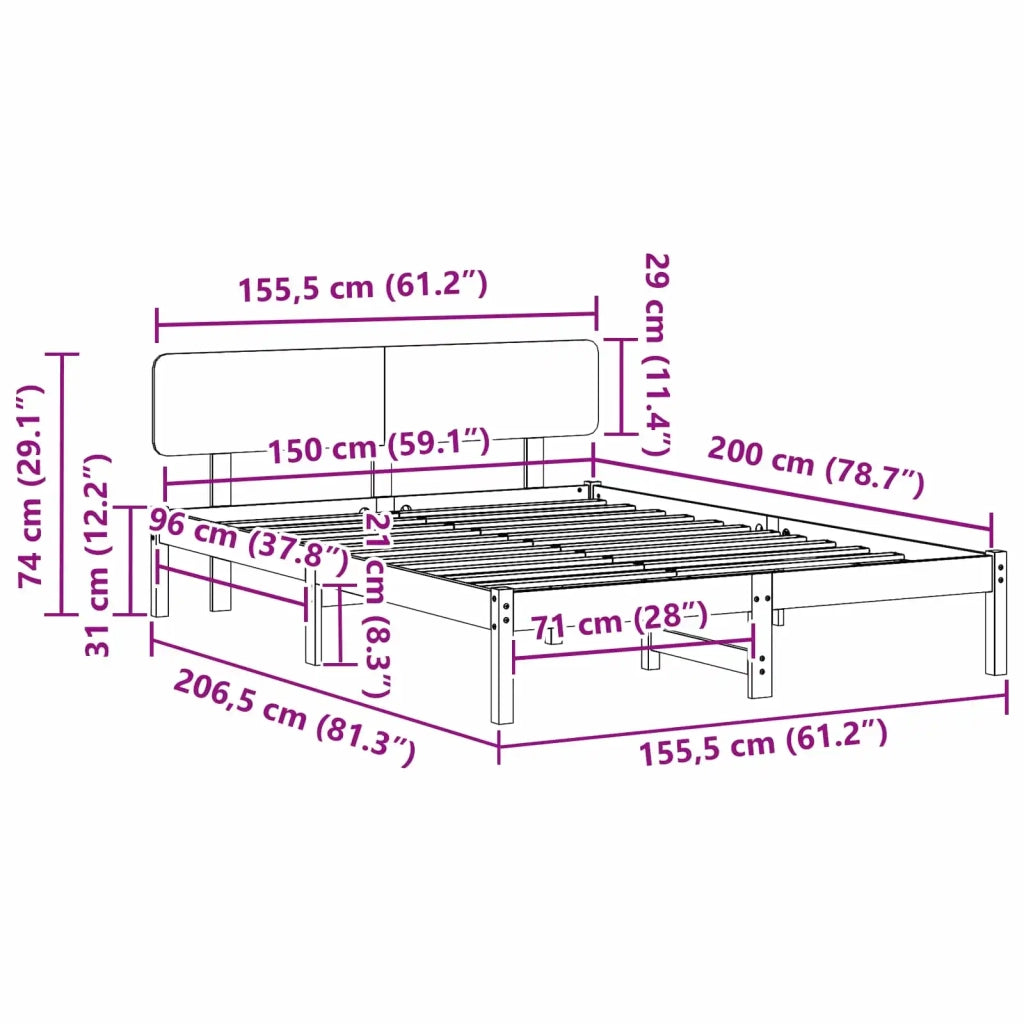 Struttura del letto Bianco 150 x 200 cm Pino massello 872102