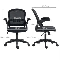 Sedia da Ufficio Ergonomica con Schienale a Rete e Altezza Regolabile, 65.5x61.5x88-97.5cm, Nero
