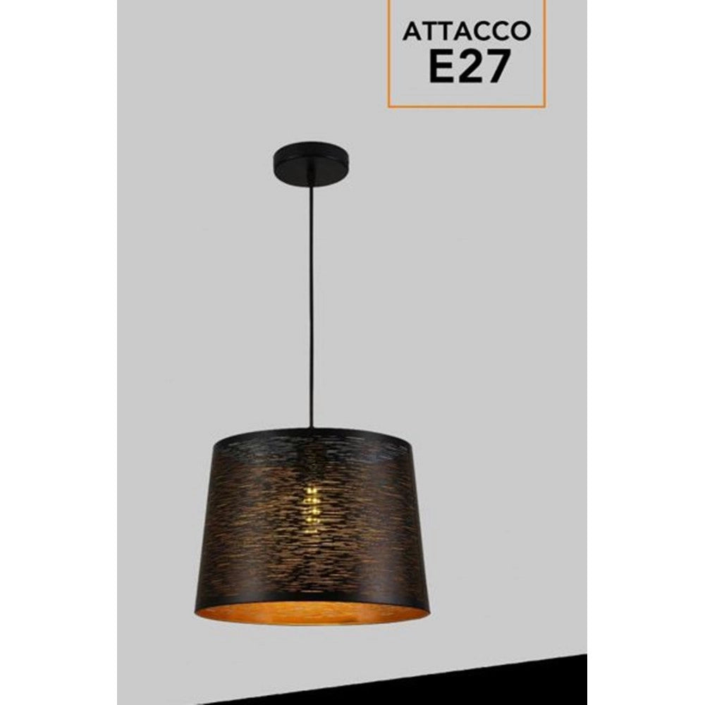 Trade Shop - Lampadario Minimal A Sospensione In Metallo Opaco Con Interno Ramato Attacco E27 Ip20 A73 - Nero