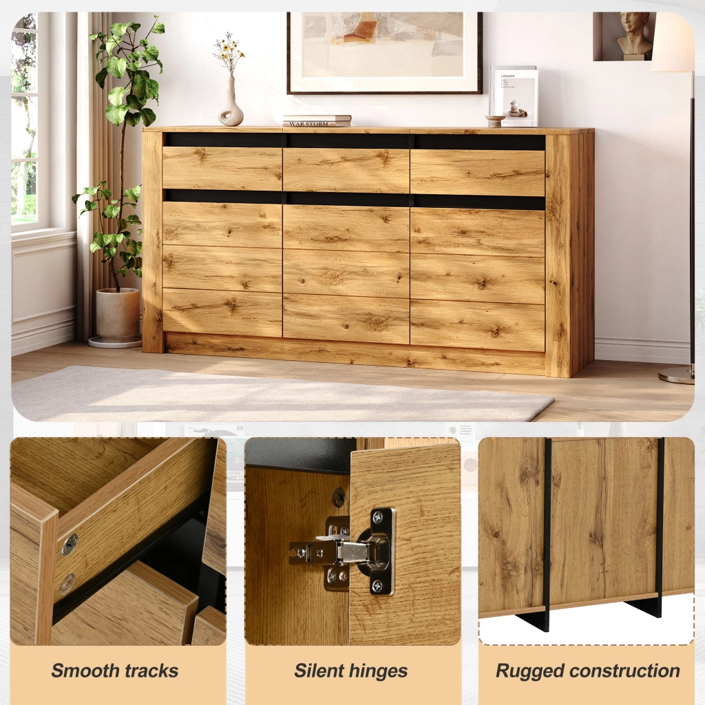 Credenza e madia con 3 cassetti e ripiani regolabili, per soggiorno e ingresso, in truciolare, naturale, 135 × 35 × 70 cm