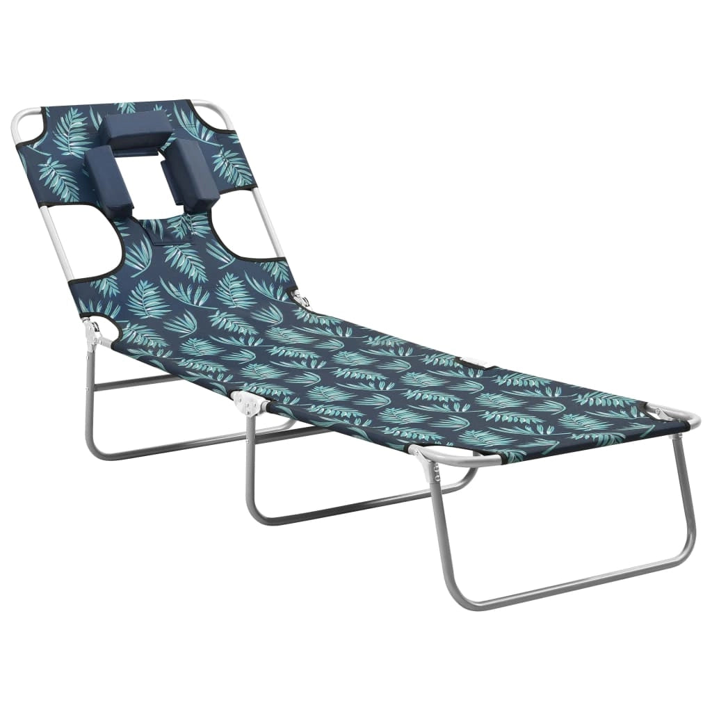 Lettino prendisole sedia a sdraio lettino prendisole letto da giardino mobili da esterno per patio con poggiatesta acciaio motivo a foglie 02_0012444