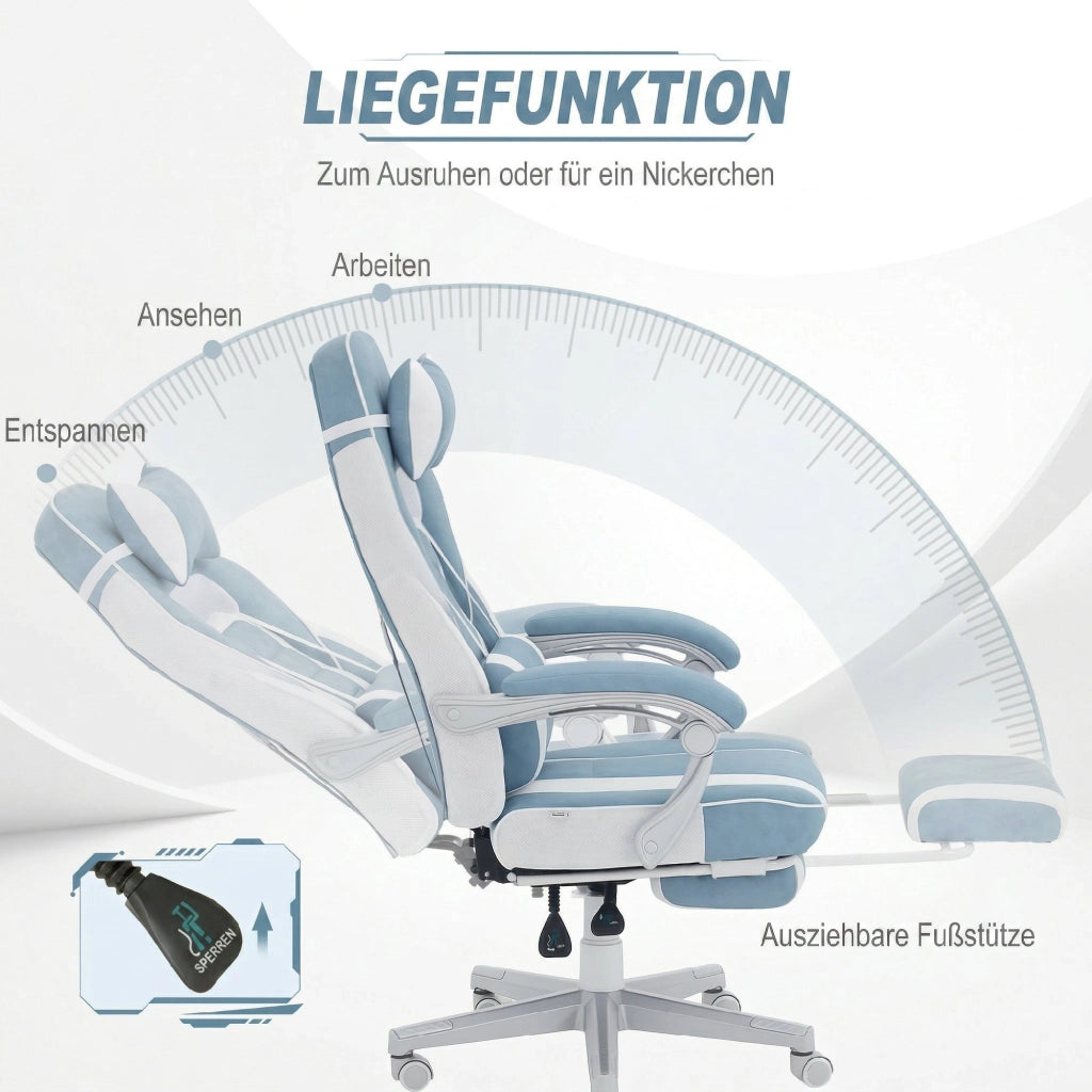 Sedia Gaming Ergonomica con Poggiapiedi ¨C Xylo ¨C Reclinabile Regolabile Blu 63x63x123cm