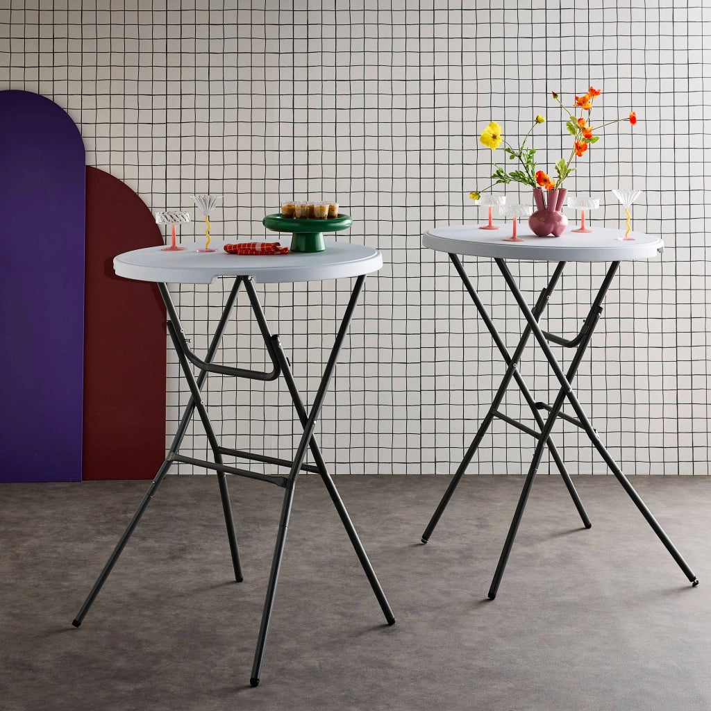 Set di 2 tavoli pieghevoli alti, bianco