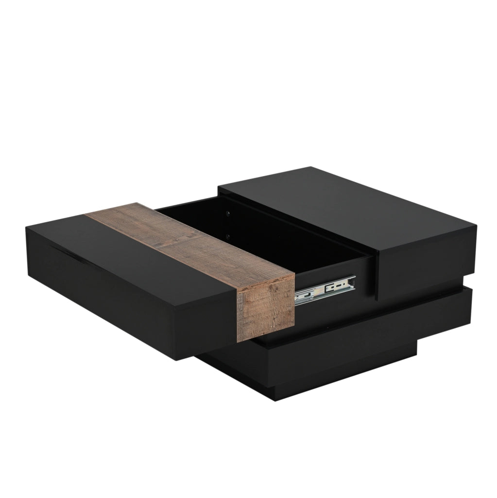 Tavolino da caffè quadrato 70 x 70 x 39 cm con piano estraibile e vano portaoggetti; nero in MDF