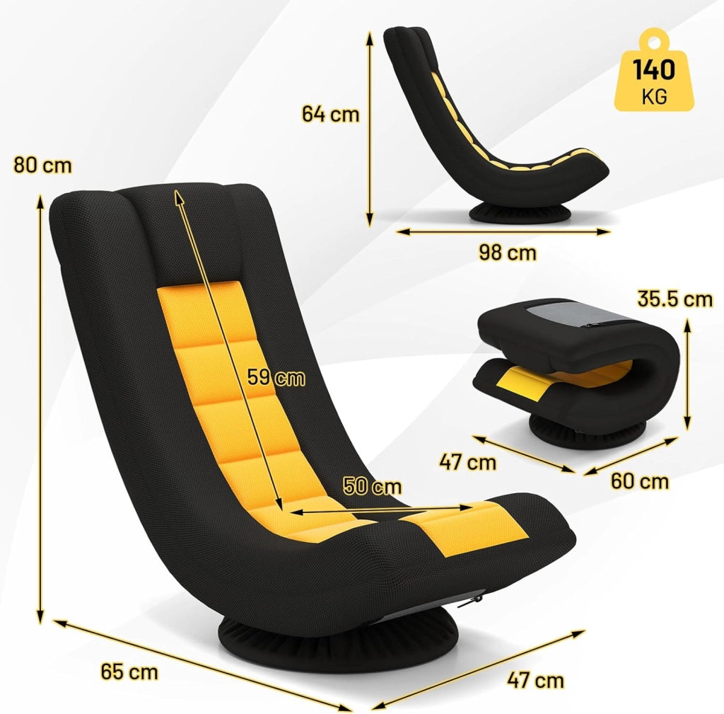 Sedia da Pavimento Pieghevole, Sedia Girevole a 360°, Sedie da Terra con 4 Posizioni Regolabili, Sedia per Lettura Gaming, Portata 140 kg