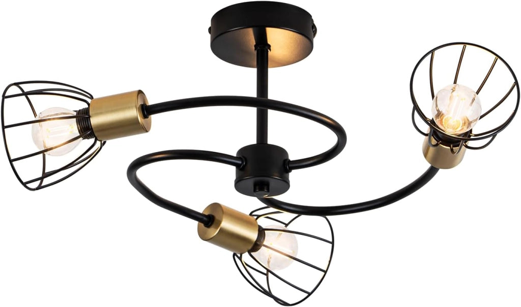 ZMH Lampada da soffitto vintage nera 3 luci E14 metallo per soggiorno cucina
