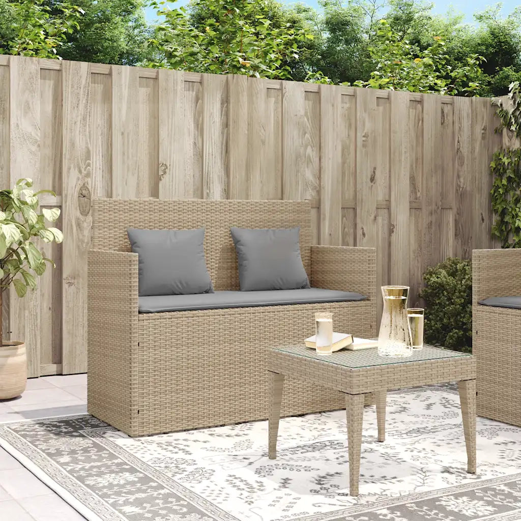 Panca da Giardino con Cuscini-Sgabello-Panca da esterno Beige in Polyrattan 985979