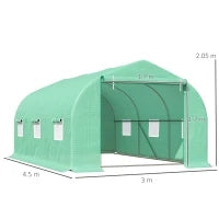Serra per Orto a Tunnel 4.5x3x2m con Tetto Spiovente in PE e Tubi d'Acciaio Verde Scuro