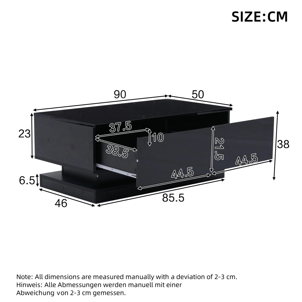 Tavolino da salotto con illuminazione LED - Zephmum- 90x50x38cm- Nero- 2 cassetti, controllo via app