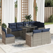 Set Divano da Giardino 9pz con Cuscini Grigio Polyrattan Acacia 3326342
