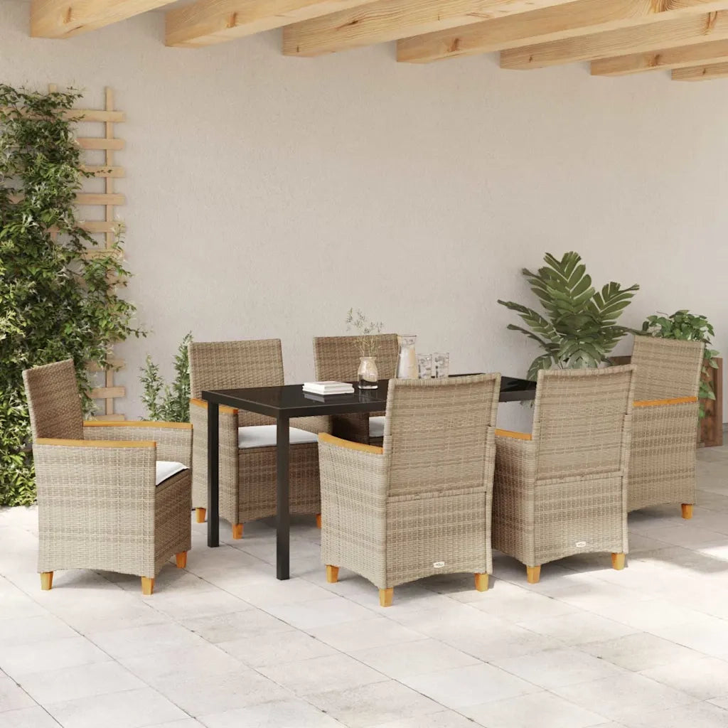 Set da Pranzo per Giardino 7 pcs Beige polyrattan 3381104