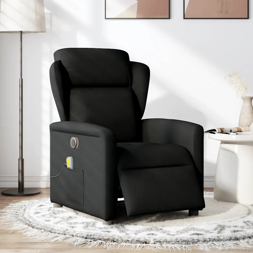 Poltrona Massaggiante | Sedia Relax Reclinabile Elettrica Nera in Tessuto