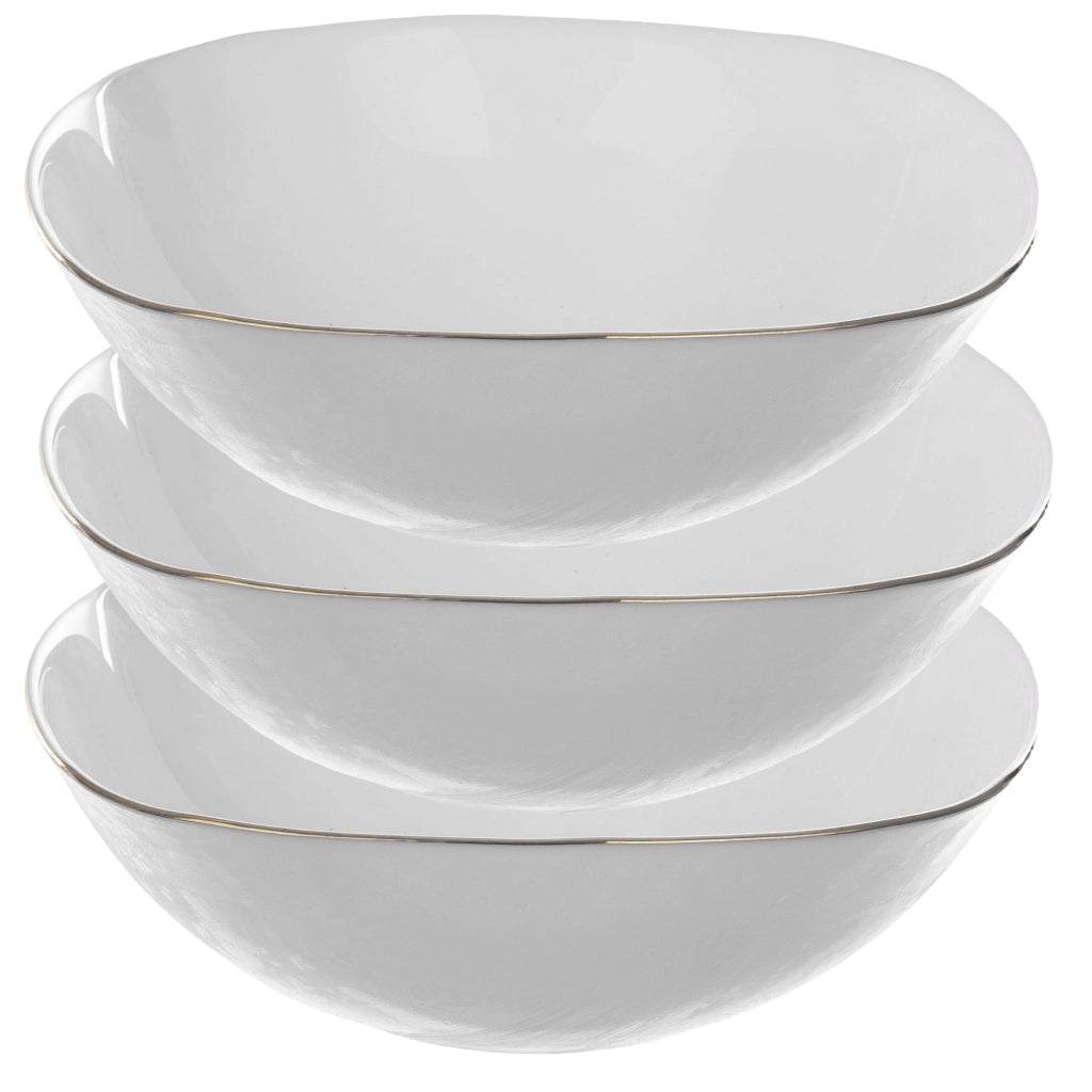 Set di 3 ciotole da insalata in vetro KADAX da 19 cm, bianche e dorate.