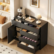 Credenza contenitore 100x40x80 cm con 5 cassetti e anta; nera