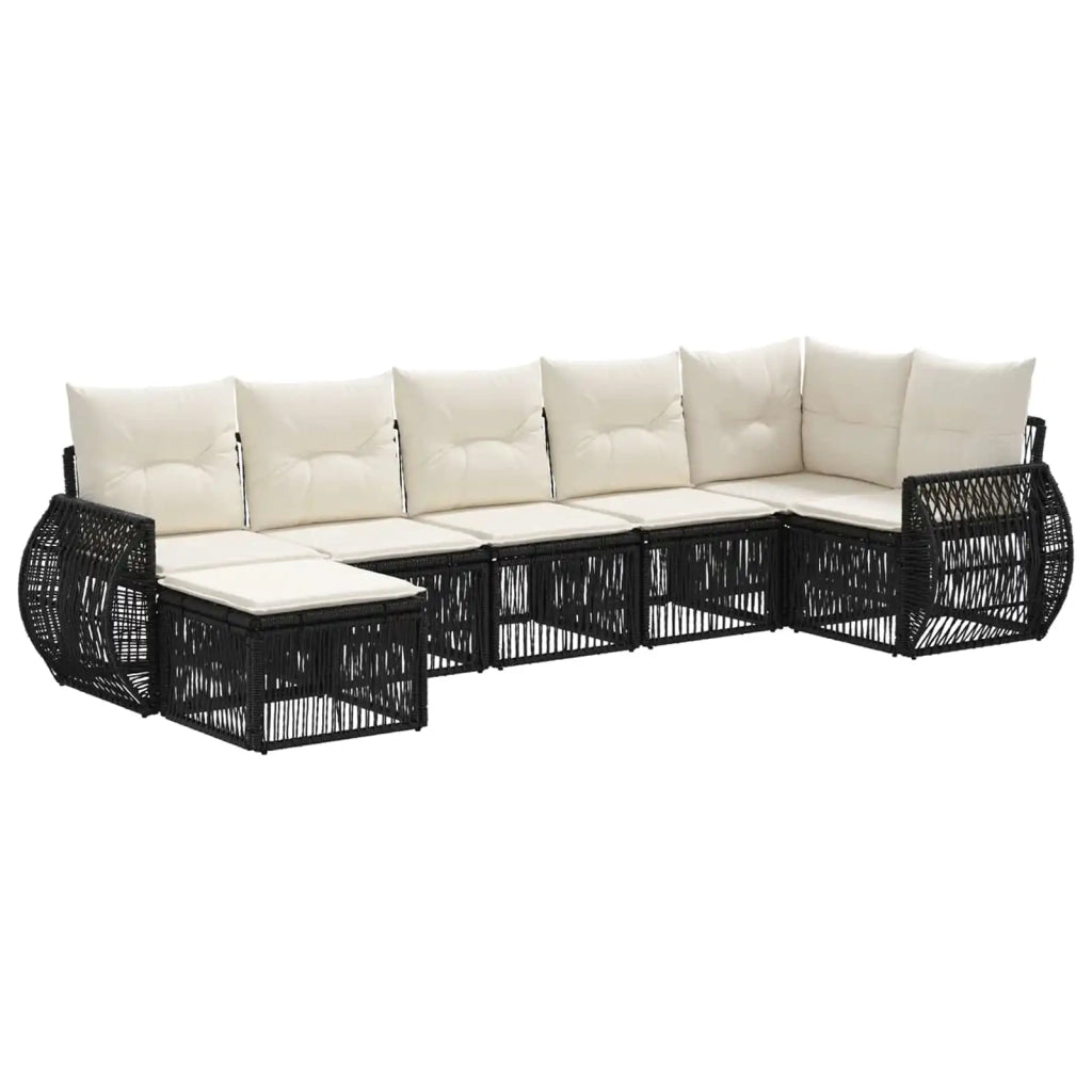 Set Divano da Giardino 7 pcs Nero e Bianco Crema polyrattan 3435490