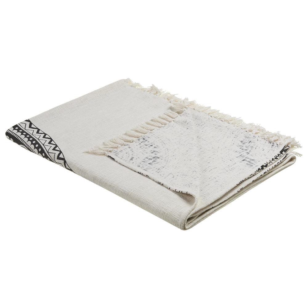 Coperta beige e nero cotone 130 x 180 cm stampa mandala motivo letto copriletto accogliente motivo floreale