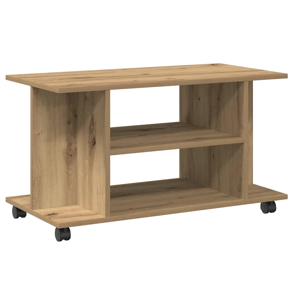 Mobile TV Ruote Rovere Artigianale 80x40x45cm Legno Multistrato 855791