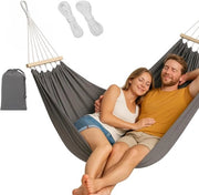 Hangmat extra grande in cotone con cavi per giardino, terrazza, campeggio - Grigio XXL (Sostegno fino a 200 kg, Dimensioni 150 x 280 cm)