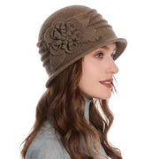 Cappello da Pesca in Lana 100% - Cappello da Pesca Donna - Cappello Vintage - Cappotto Caldo - Accento Fiorale Elegante - Sostenibile e Impermeabile