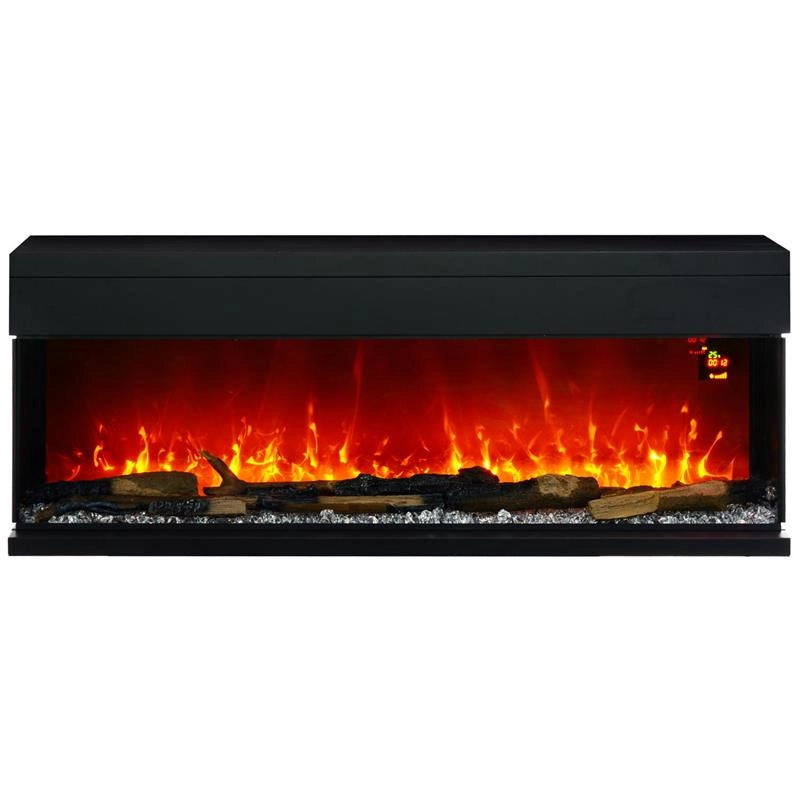 CAMINO ELETTRICO DA INCASSO E PARETE 1800W CON FIAMME COLORATE LED REGOLABILI TEMPERATURA FINO 40C NERO