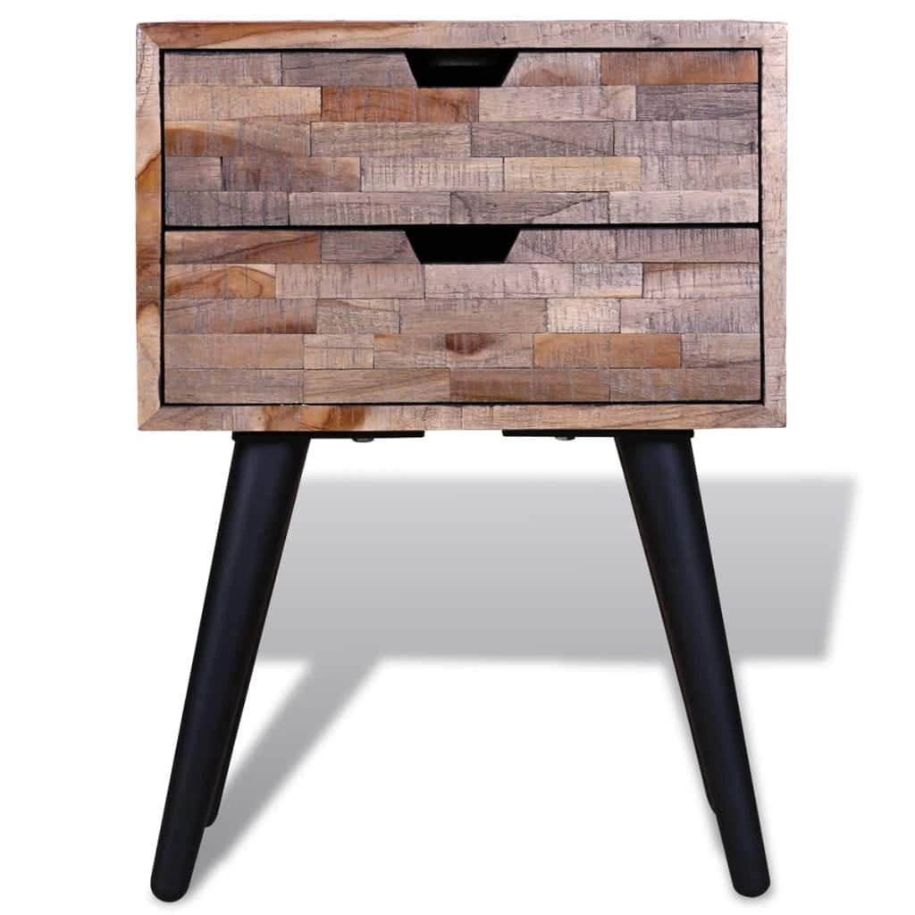 Comodino comodino cassettiera mobile da camera da letto con 2 cassetti legno di teak riciclato 1402126