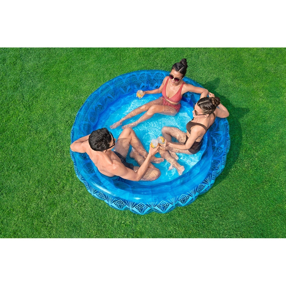 Trade Shop - Piscina Gonfiabile Familiare Motivo Elegante Bohémien Blu ø168x53cm 2 Portabicchieri 54479 -