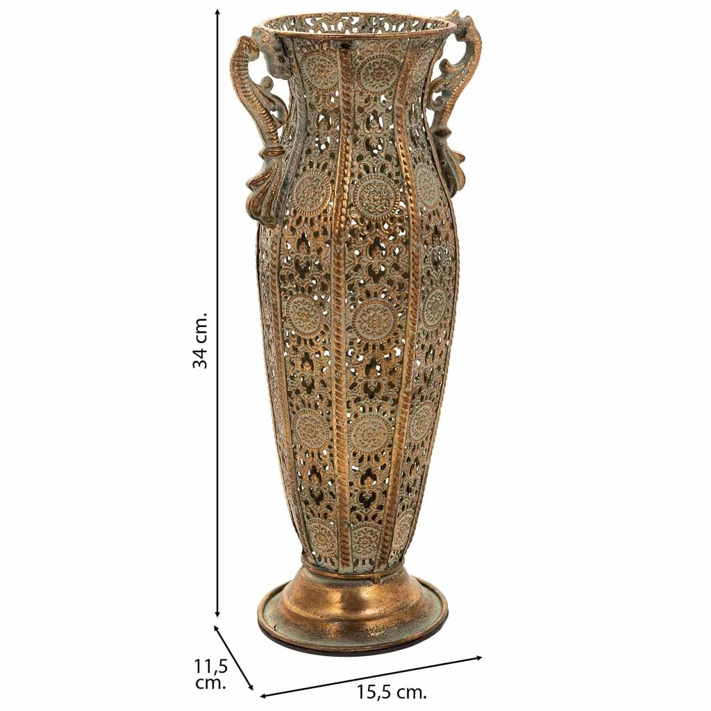Vaso in metallo dorato 15,5x11,5x34h