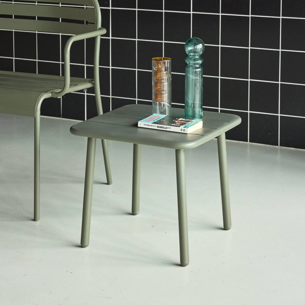 Tavolino da giardino quadrato in acciaio, 45 cm, verde kaki