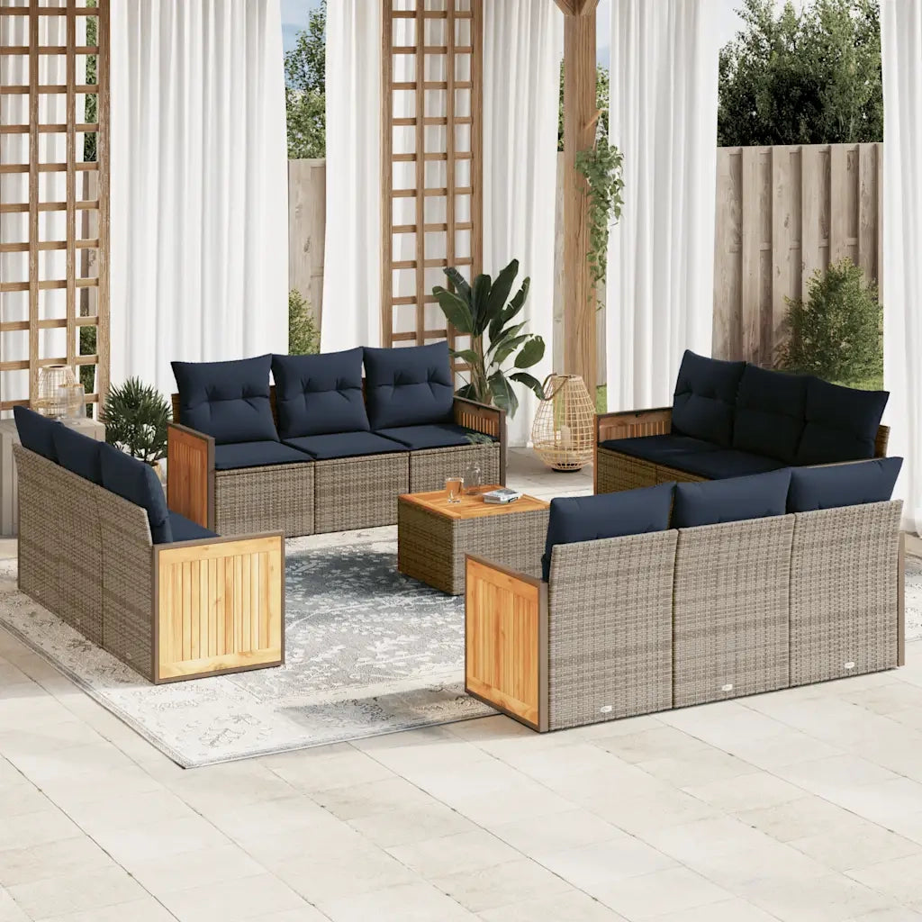 Set Divani da Giardino 13 pz con Cuscini Grigio in Polyrattan 3227524
