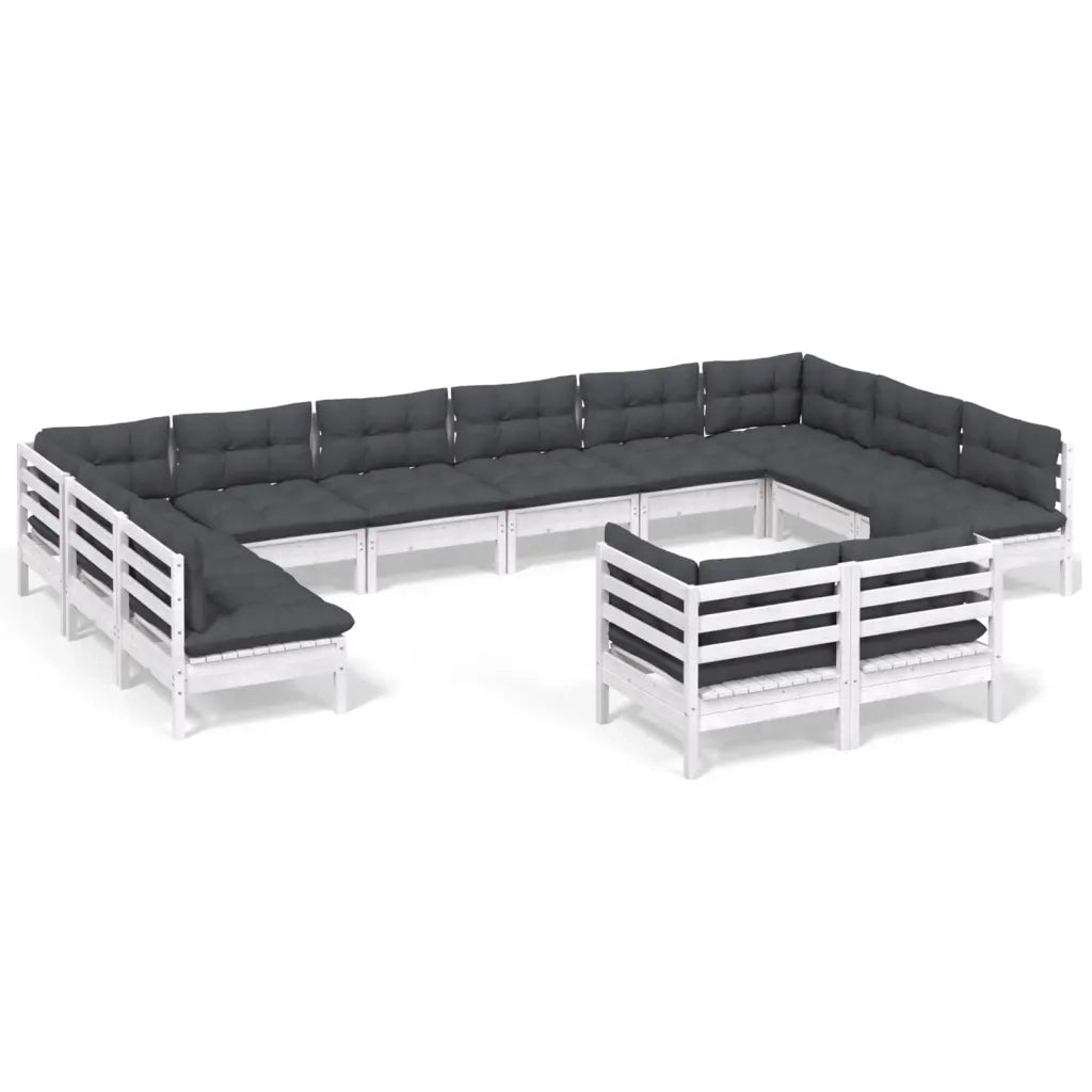 Set Divani da Giardino 12 pz con Cuscini Bianchi Legno di Pino 3097272