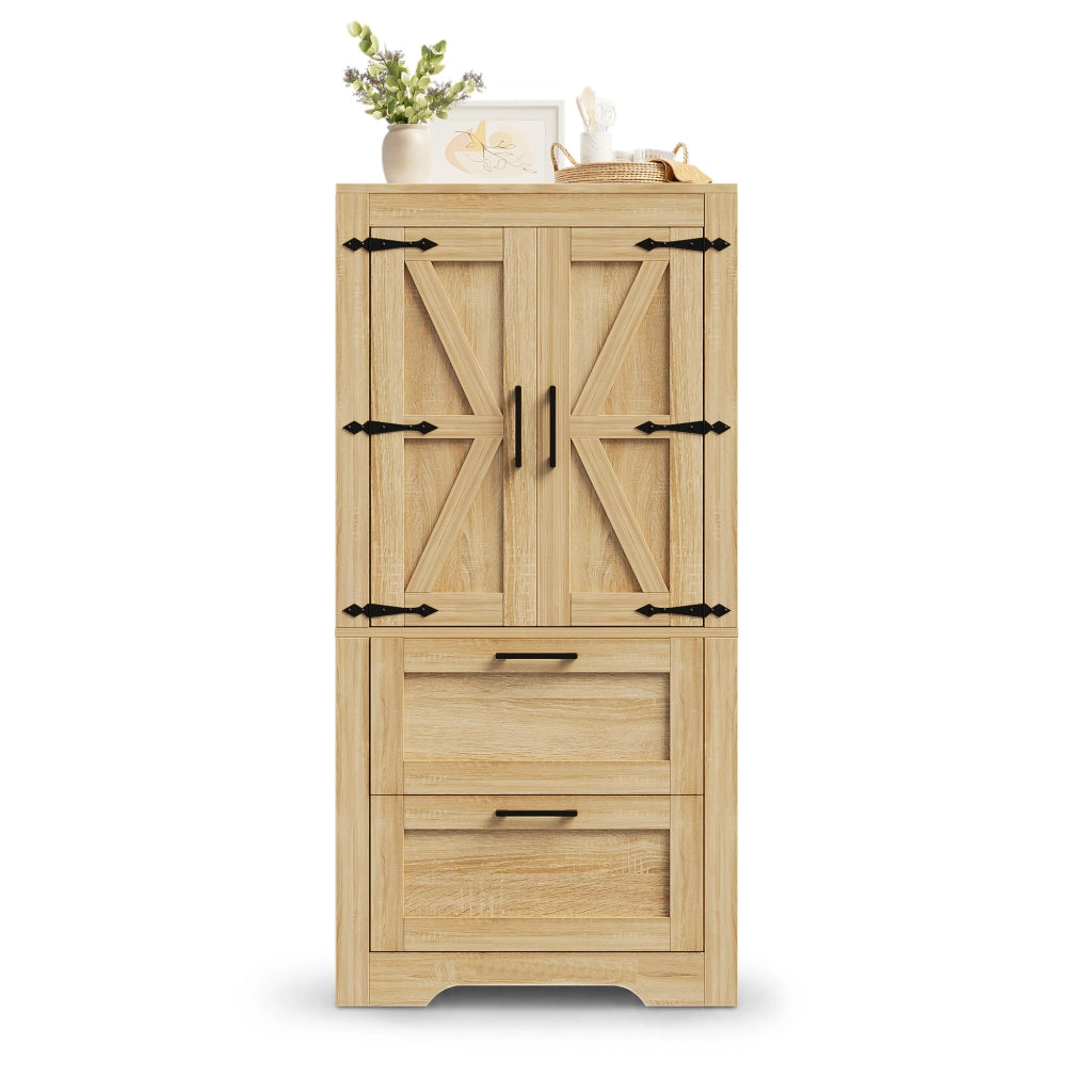 Credenza alta con 2 cassetti e ripiani regolabili; per cucina; in MDF; 60x30x128 cm; naturale