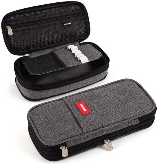 Etui per ragazze e adolescenti, con grande capacità, etui per libri di scuola, etui estetico, etui con chiusura a raccordo per scuola e ufficio (grigio scuro)