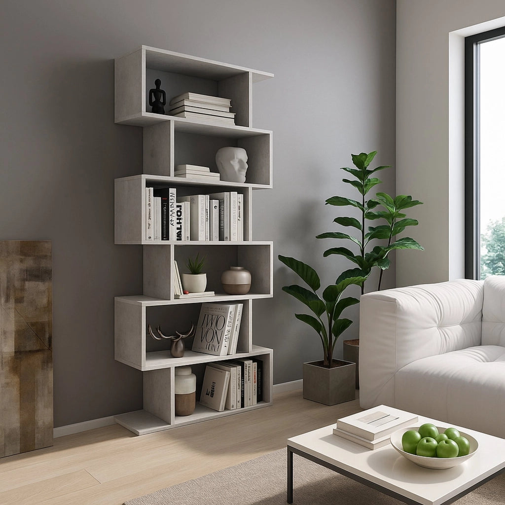 Biblioteca Clisi, Libreria 5 Ripiani, 80x25x191h cm Grigio Cemento