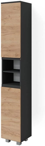 Mobile bagno alto J-Shape, Grigio, 30 x 190 cm, per conservare e combinare con altri elementi a forma di J