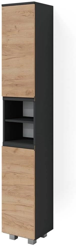 Mobile bagno alto J-Shape, Grigio, 30 x 190 cm, per conservare e combinare con altri elementi a forma di J