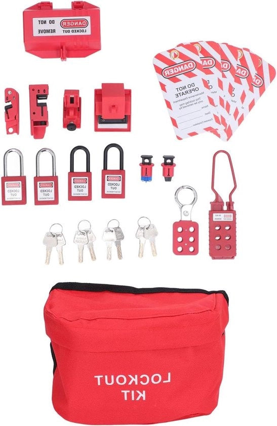Impianto di Blocco con 2 Chiavi - Blocco a Stecco - 4 Chiavi di Sicurezza Loto - Etichette da Appendere - Chiavi e Tasca di Riposo per Chiavi di Sicurezza Elettriche