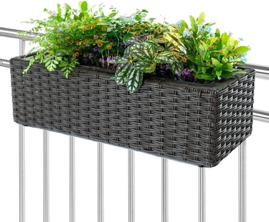 Vaso di fiori in look di rattan - vaso per piante di balcone e tavolo - esterno interno - resistente ai raggi UV - 54 x 22 x 17 cm