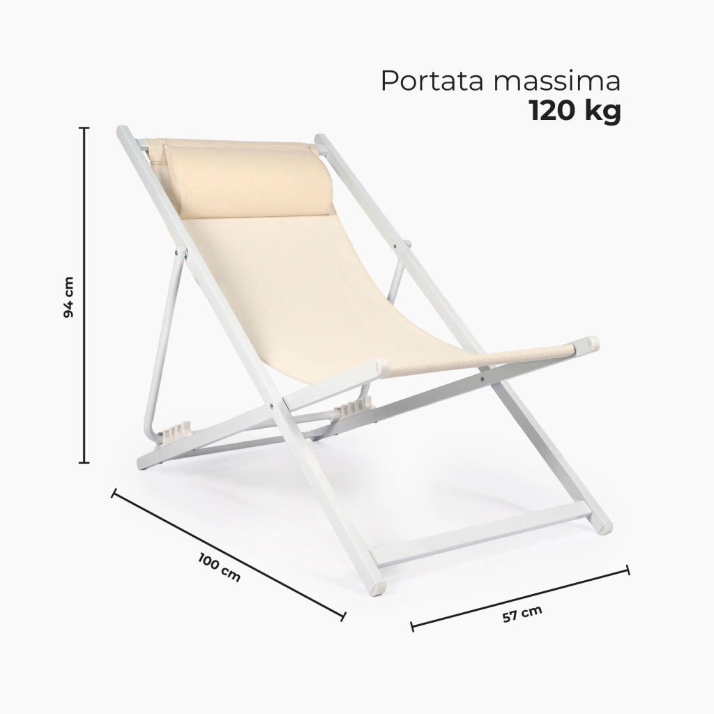 Set 2 Sdraio Mare Pieghevoli Reclinabili con Poggiatesta, Lettini da Spiaggia in Acciaio e Textilene, Sedie Relax per Giardino, Piscina, Terrazza e Campeggio, Beige Beige