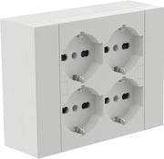 MULTIPRESA da parete ESTERNA  4 PRESE schuko bianca con scatola di supporto per installazioni superficiali, compatibile con tutte le scatole da incasso 3 posti (muratura o cartongesso)
