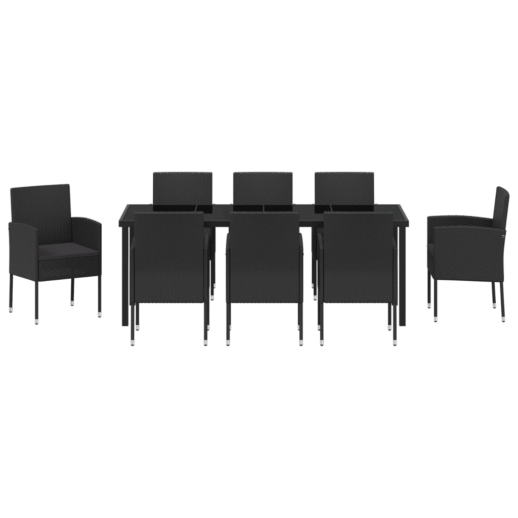 Set da Pranzo da Giardino da 9 Pezzi con Cuscini Rattan Polare Nero