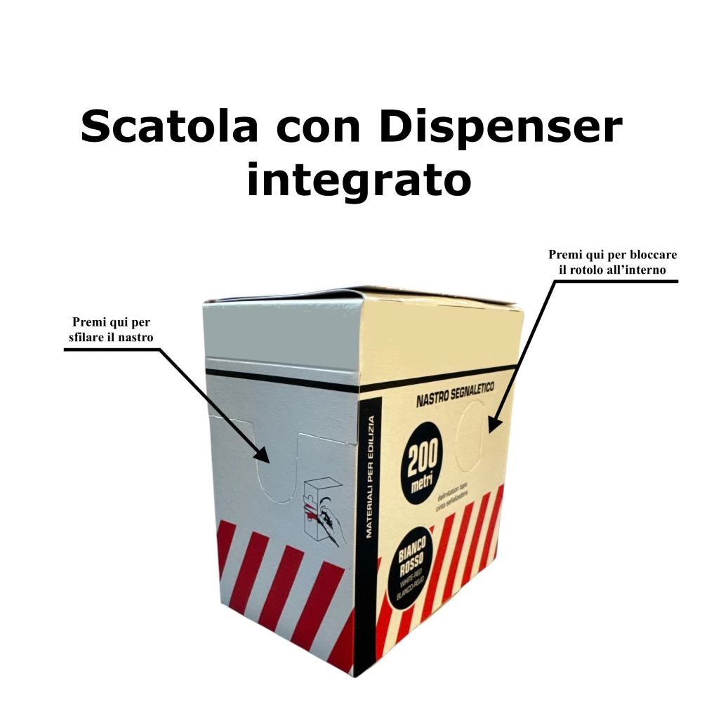 Nastro Segnaletico Bianco e Rosso in PVC 7 cm per 200 Metri con dispenser Conf. 24 pezzi