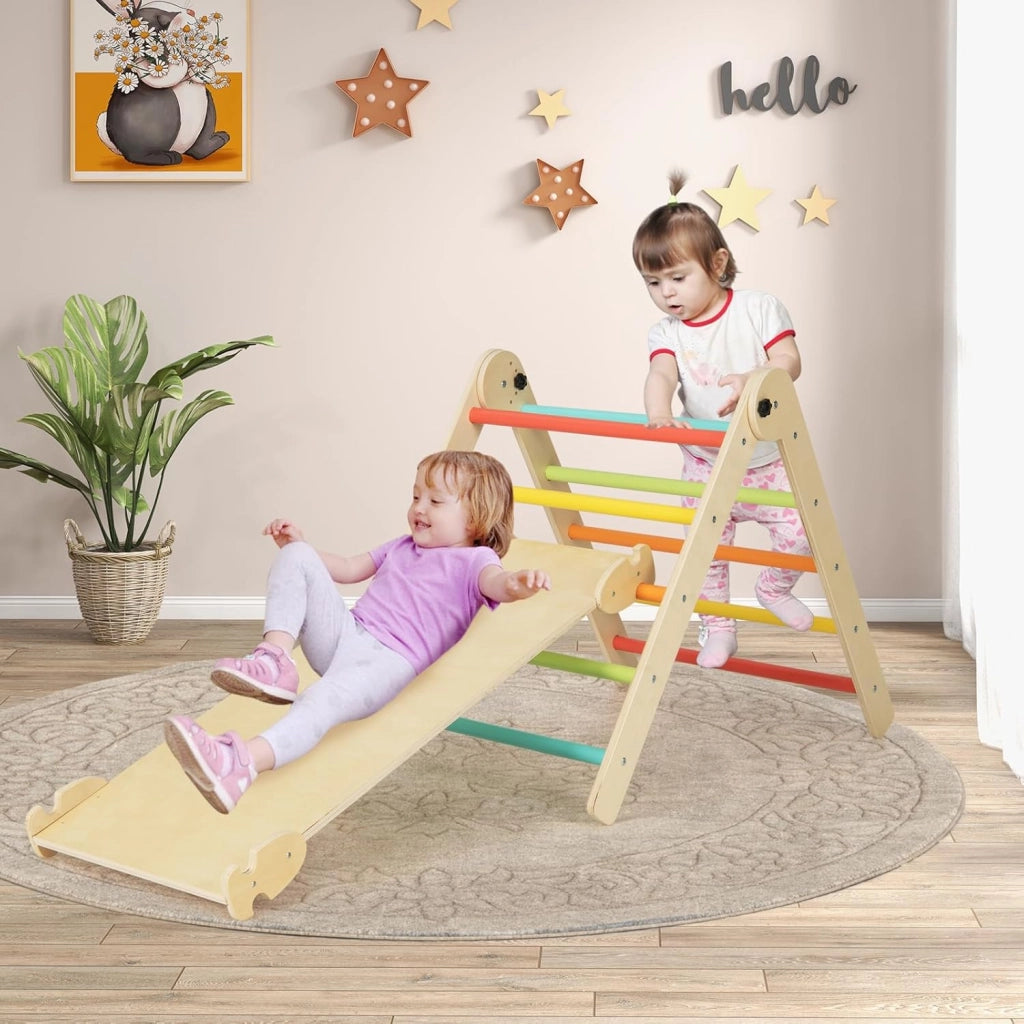 3 in 1 Set da Arrampicata per Bambini, Giocattoli da Arrampicata Triangolari Pieghevoli, Altezza Regolabili, con Scivolo/Rampe da Arrampicata, Carico 60 kg (Colorato)
